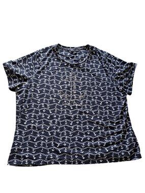 Nautica Plus Size 2XL Anchor & Rope Women's Short Sleeve Shirt Rhinestone